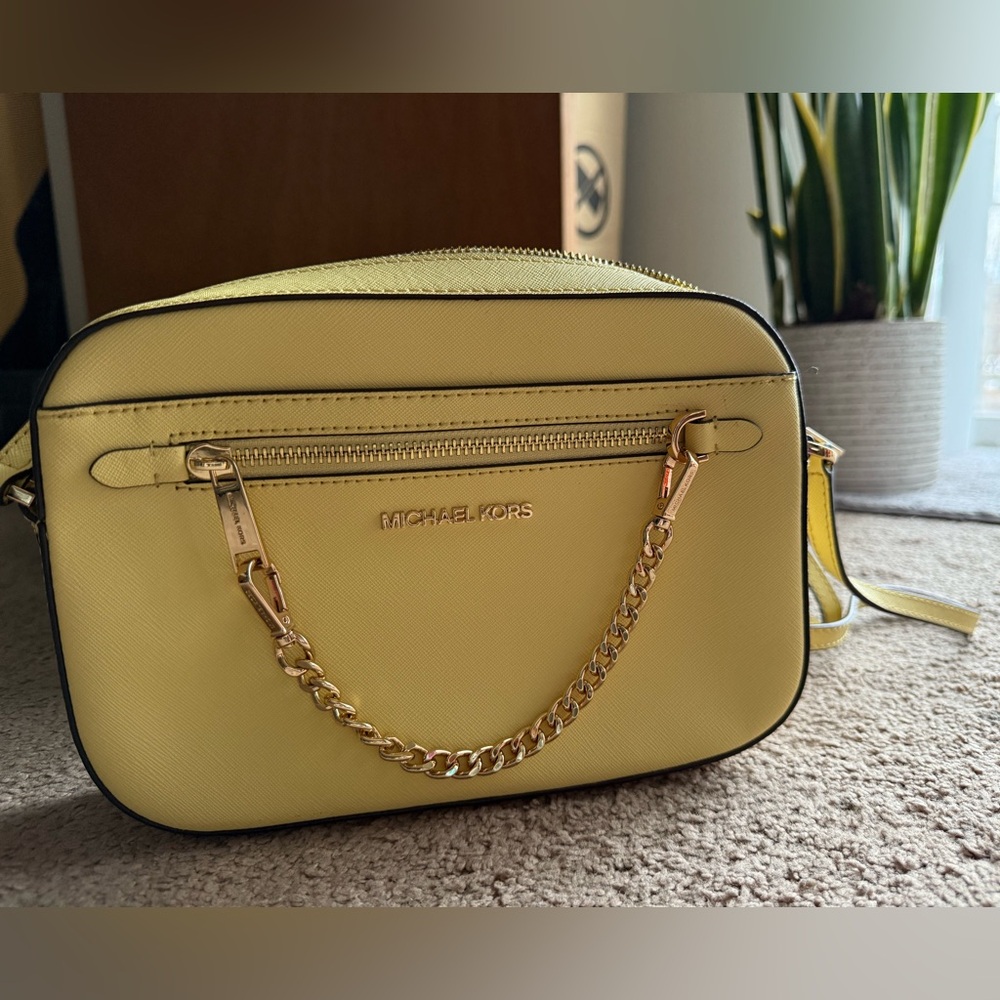 Michael Kors Lemon Yellow Crossbody Bag with Gold Chain